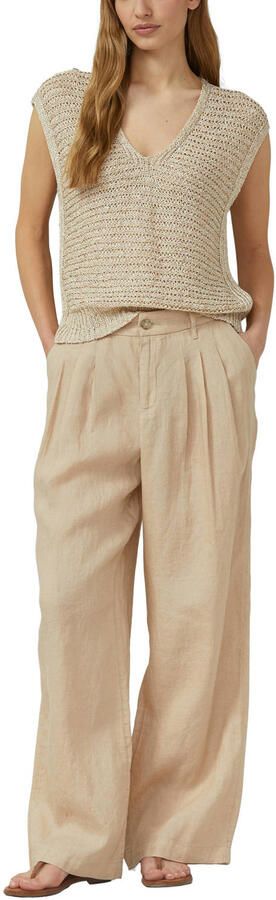 S.Oliver wide leg regular waist broek met linnen beige - Foto 3