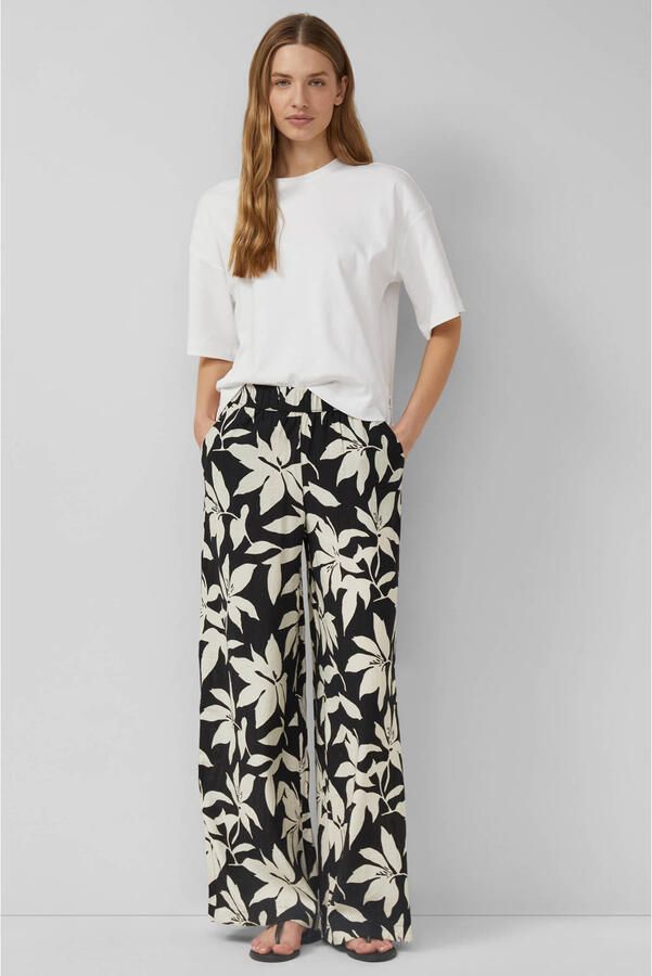 S.Oliver wide leg regular waist gebloemde casual broek zwart