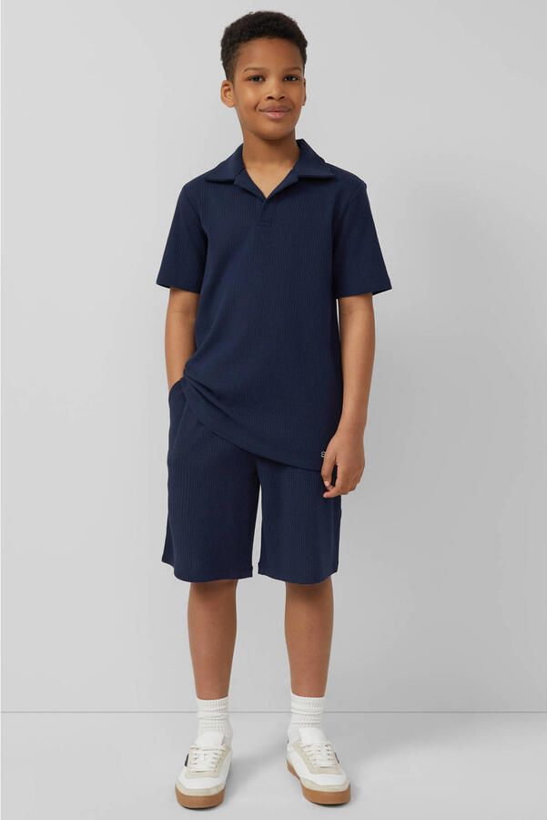 S.Oliver wide leg sweatshort donkerblauw met textuur - Foto 2