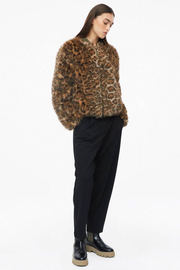 S.Oliver x Heidi Klum imitatiebont faux fur jas met panterprint beige zwart - Foto 2