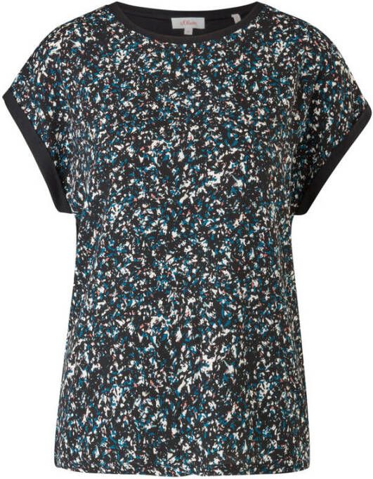 S.Oliver T shirt met all over print zwart blauw wit