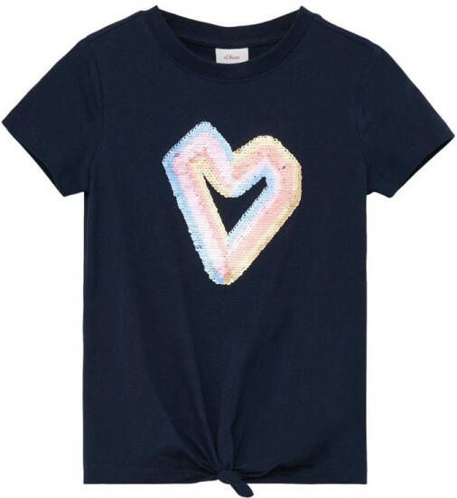 S.Oliver T-shirt met printopdruk en pailletten donkerblauw