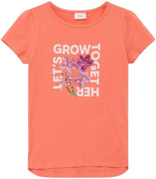 S.Oliver T-shirt met printopdruk en pailletten oranje