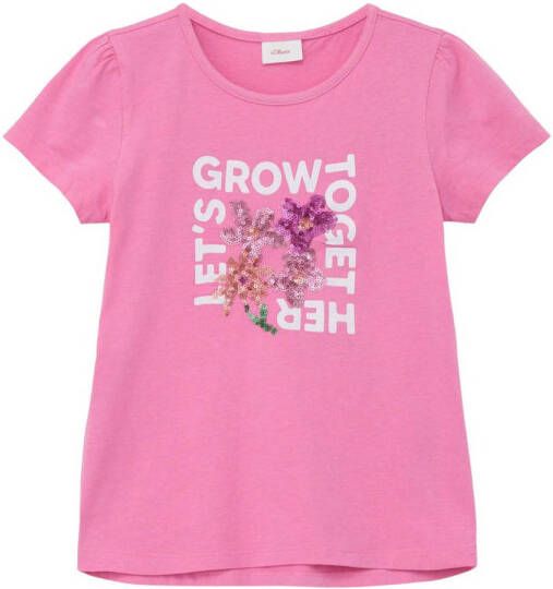 S.Oliver T-shirt met printopdruk en pailletten roze