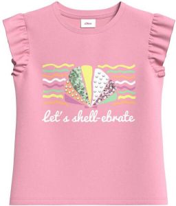 S.Oliver T-shirt met printopdruk en ruches roze