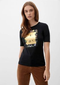 S.Oliver T-shirt met printopdruk zwart goud