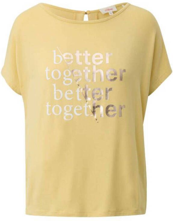 S.Oliver T-shirt met tekst lichtgeel