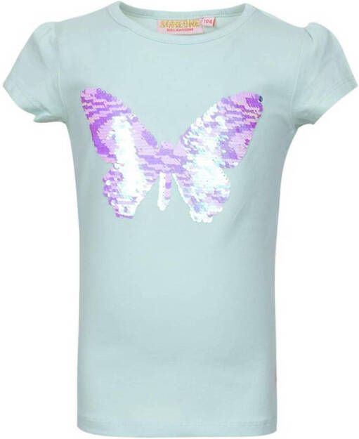 Someone T-shirt Wings met printopdruk en pailletten licht mintgroen