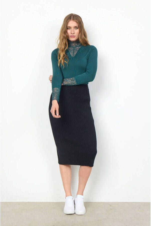 Soyaconcept Moderne Geribbelde Midi Rok Zwart Black Dames