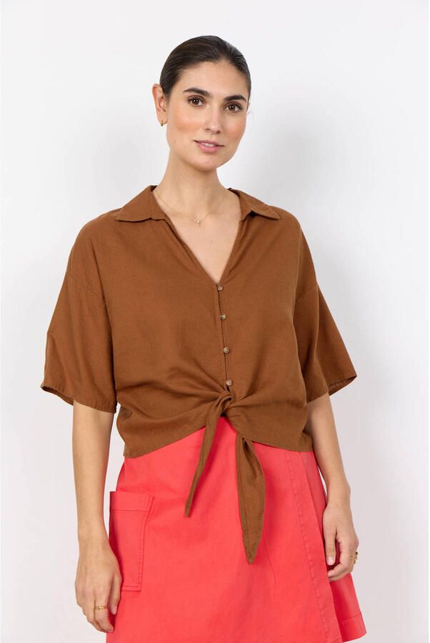 Soyaconcept blouse met linnen bruin