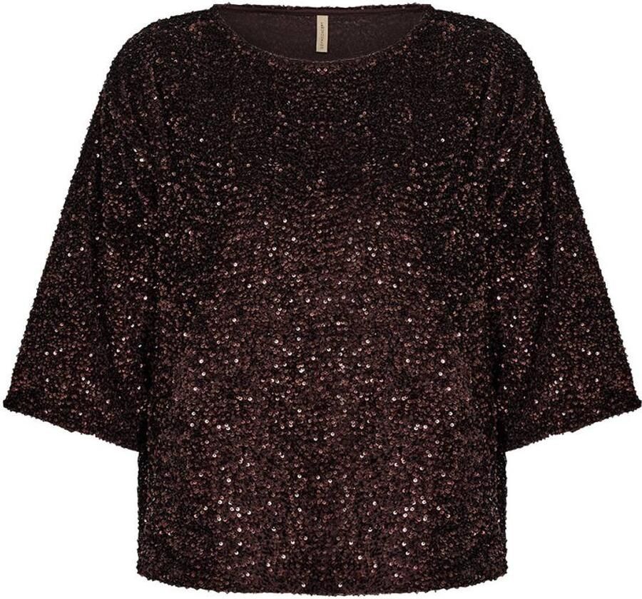 Soyaconcept blouse met pailletten donkerbruin
