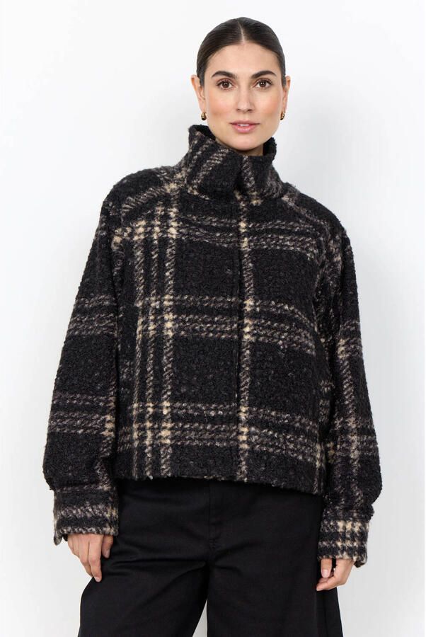 Soyaconcept bouclé geruite teddy jas zwart