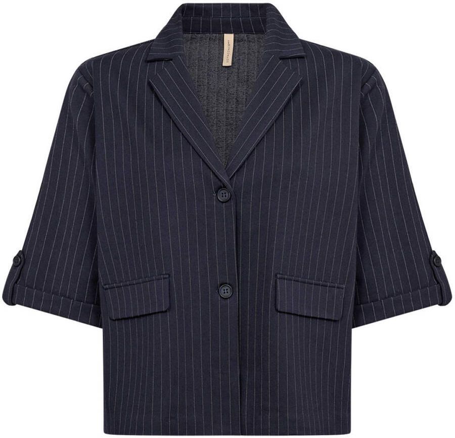 Soyaconcept cropped blazer met krijtstreep donkerblauw