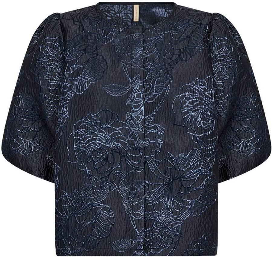 Soyaconcept gebloemde jacquard blouse donkerblauw