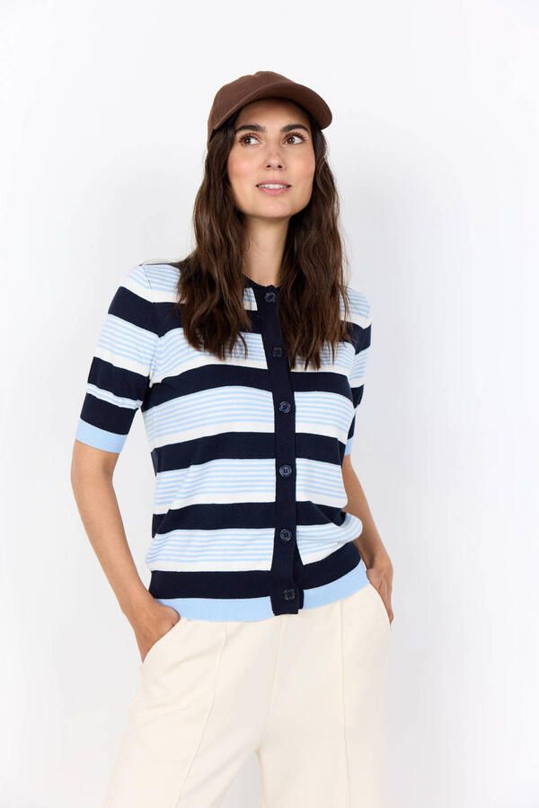 Soyaconcept gestreepte gebreid vest blauw
