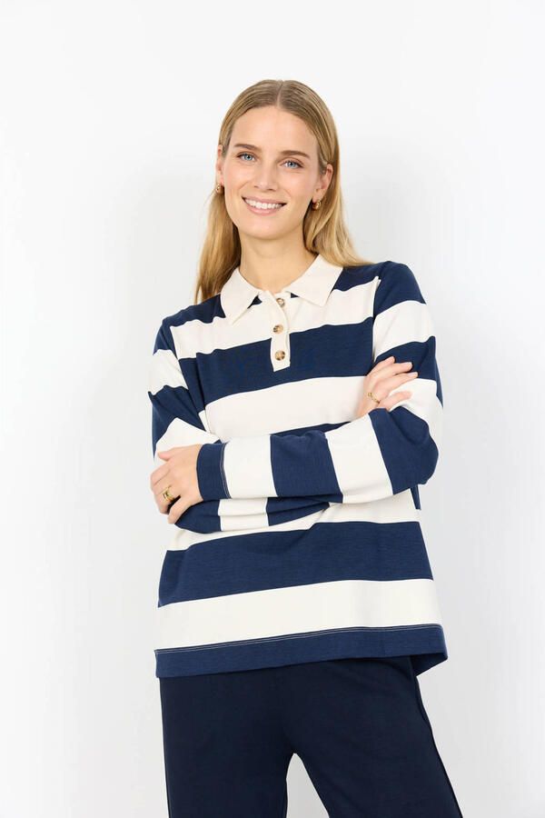 Soyaconcept gestreepte gebreide trui donkerblauw