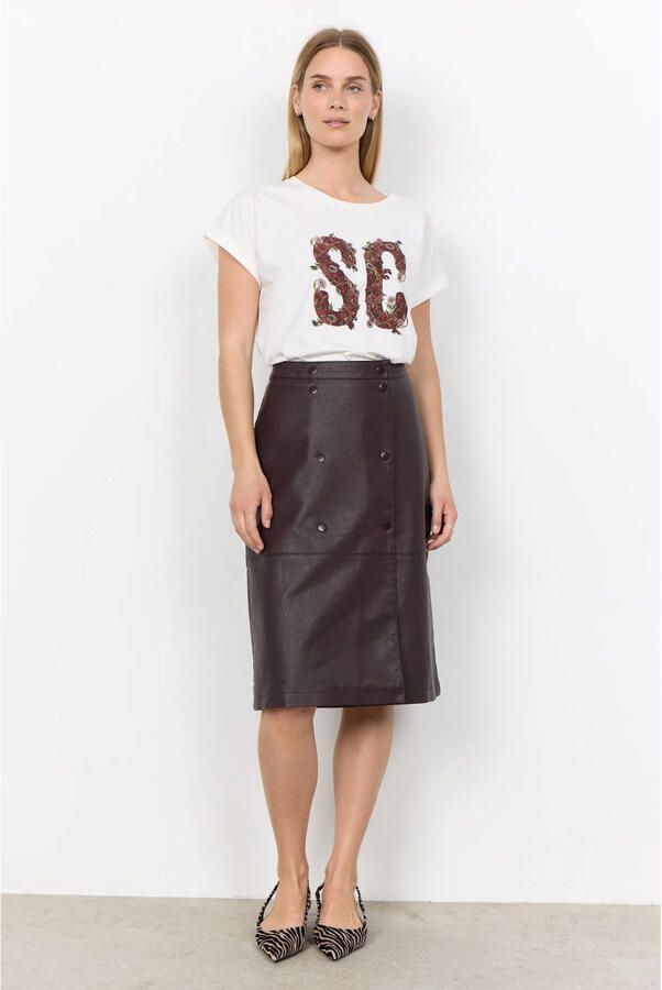 Soyaconcept imitatieleren cargo midi rok donkerbruin - Foto 3
