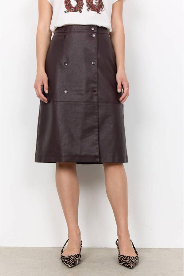 Soyaconcept imitatieleren cargo midi rok donkerbruin