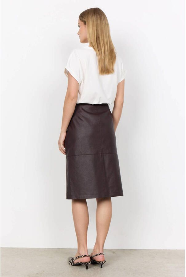 Soyaconcept imitatieleren cargo midi rok donkerbruin - Foto 2