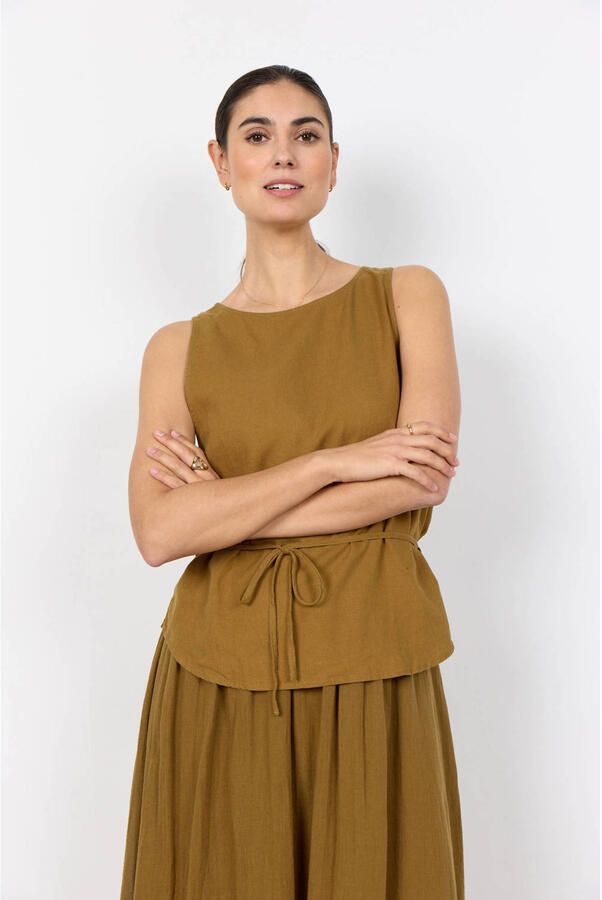 Soyaconcept mouwloze top met linnen bruin