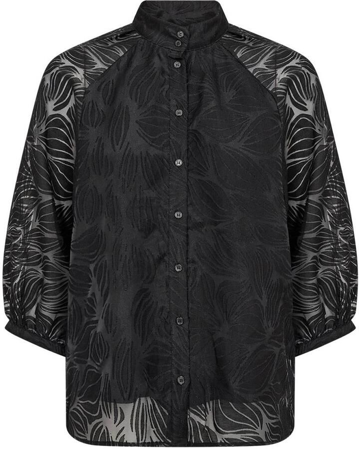 Soyaconcept semi-transparante top met print zwart