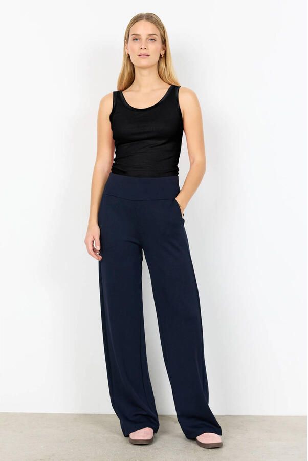 Soyaconcept straight high waist casual broek marineblauw