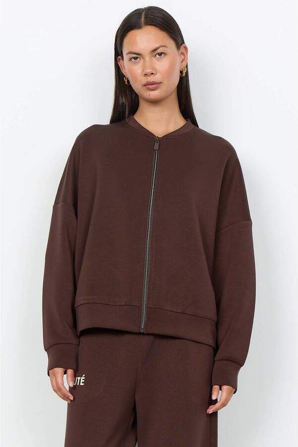 Soyaconcept sweatvest met backprint donkerbruin
