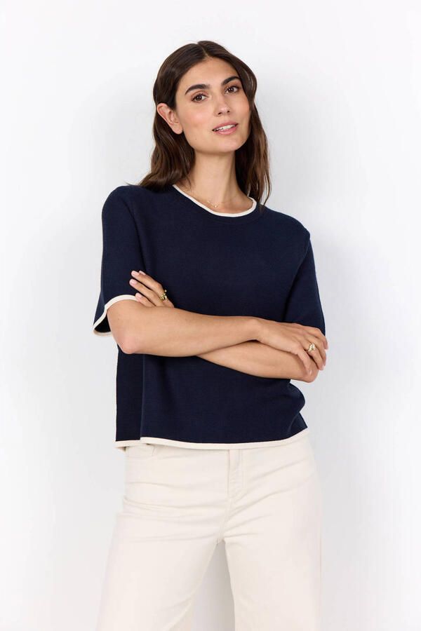 Soyaconcept T-shirt donkerblauw fijn gebreid
