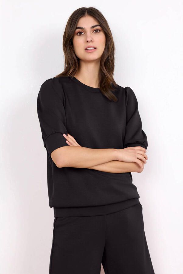 Soyaconcept Zwarte Comfortabele Trui met Korte Mouwen Black Dames