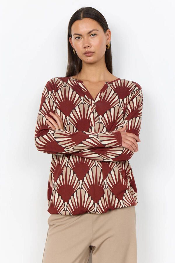 Soyaconcept top met print roodbruin