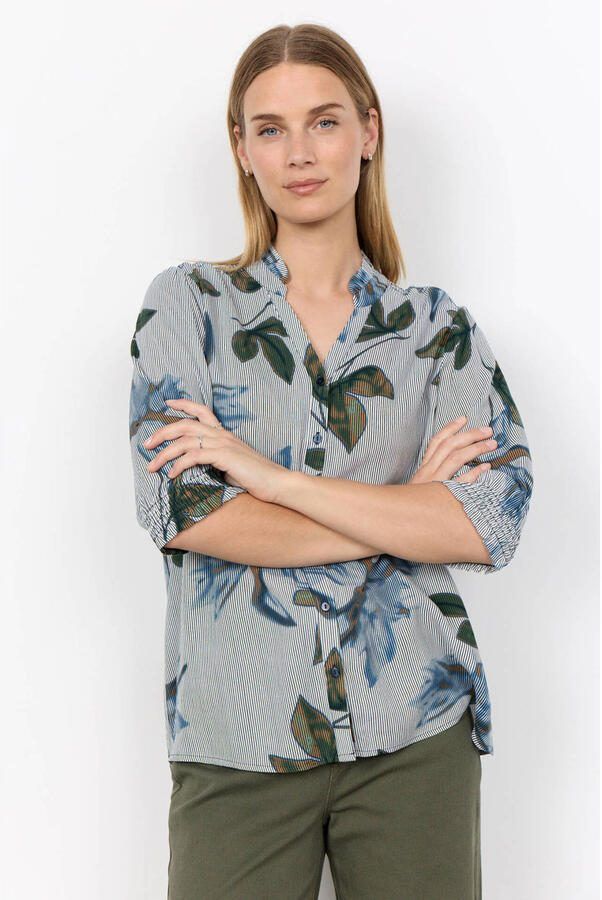 Soyaconcept viscose gebloemde blouse blauw
