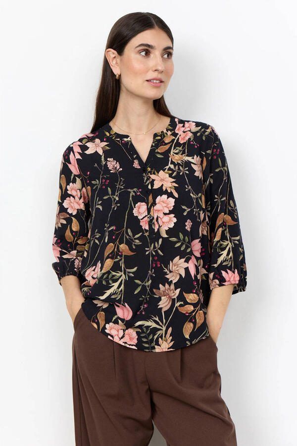 Soyaconcept viscose gebloemde blouse zwart