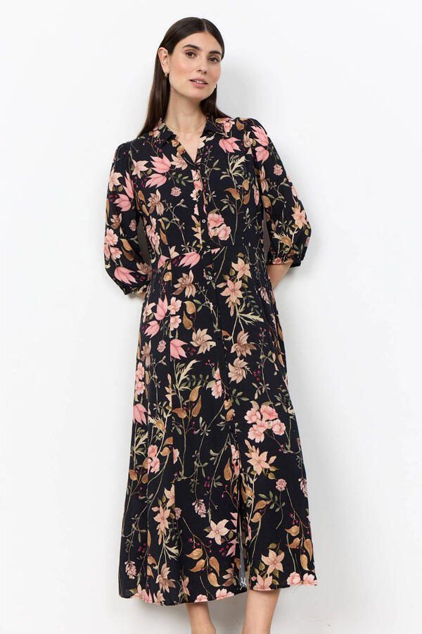 Soyaconcept viscose gebloemde blousejurk zwart