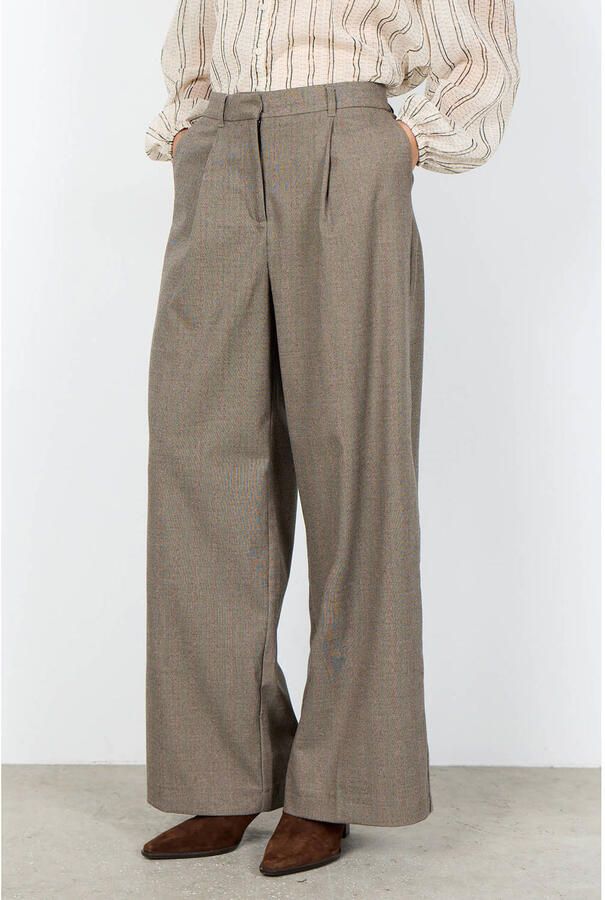 Soyaconcept wide leg gemêleerde broek taupe