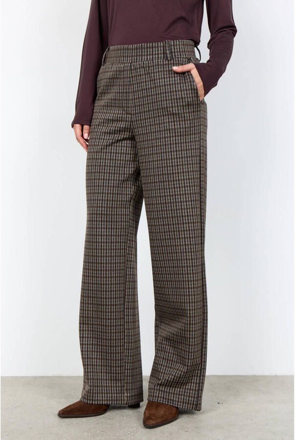 Soyaconcept wide leg geruite broek donkerbruin