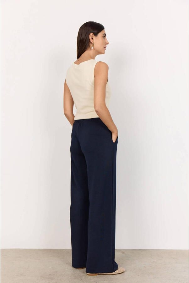 Soyaconcept Wide leg high waist casual broek marineblauw