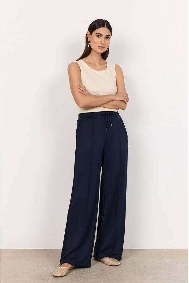 Soyaconcept Wide leg high waist casual broek marineblauw - Foto 3