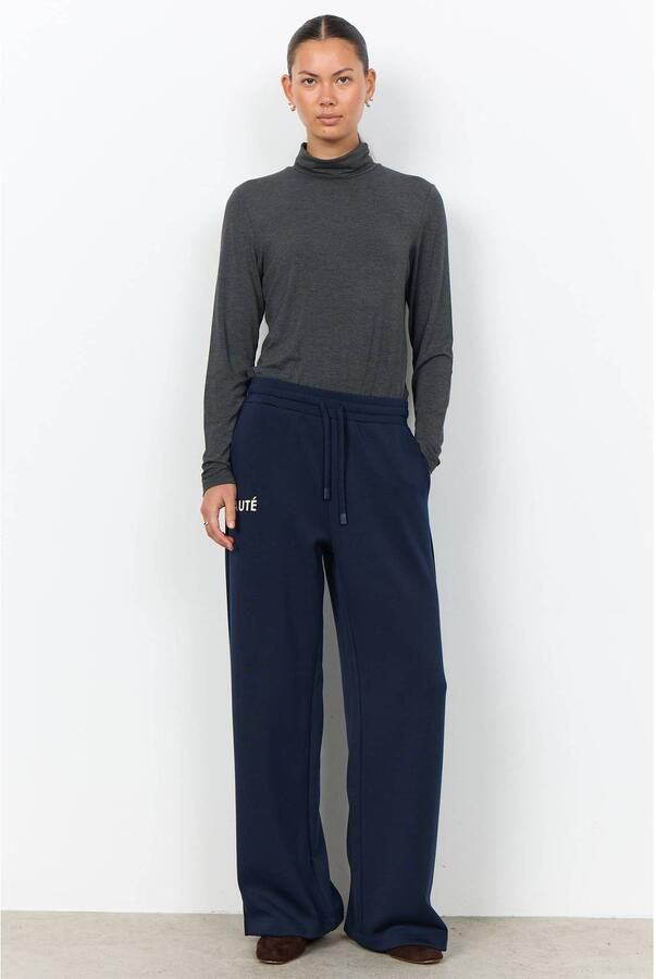 Soyaconcept wide leg joggingbroek met tekst donkerblauw
