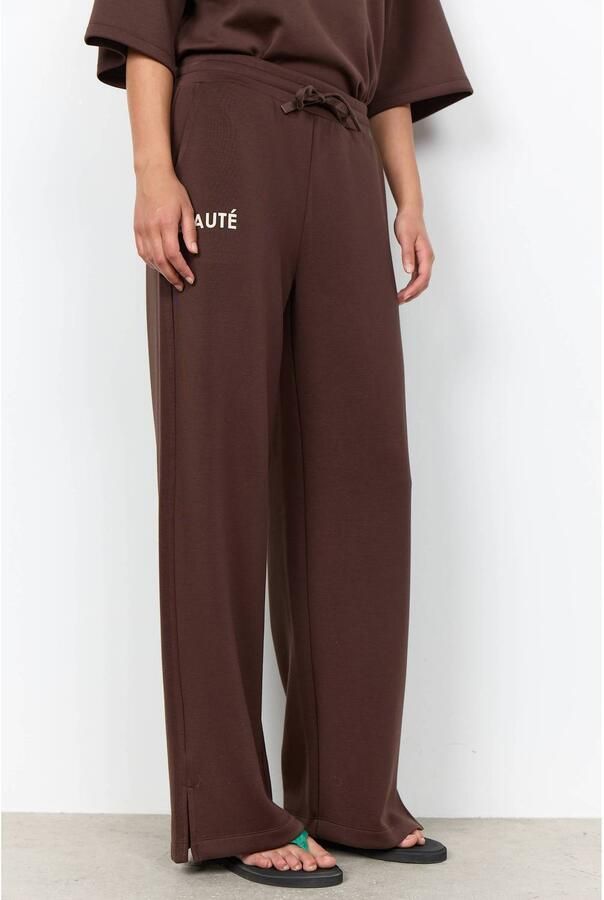 Soyaconcept wide leg joggingbroek met tekst donkerbruin