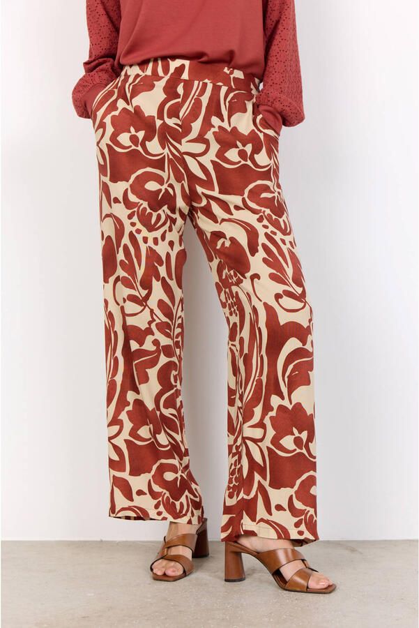 Soyaconcept wide leg regular waist broek roodbruin