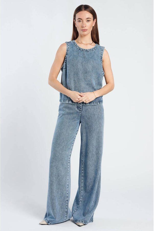Spooq the label Bekah Widelegg high waist wide leg jeans medium blue denim - Foto 2