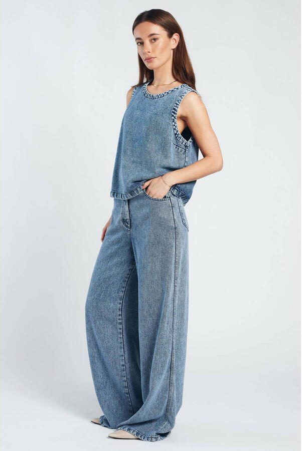Spooq the label Bekah Widelegg high waist wide leg jeans medium blue denim - Foto 3