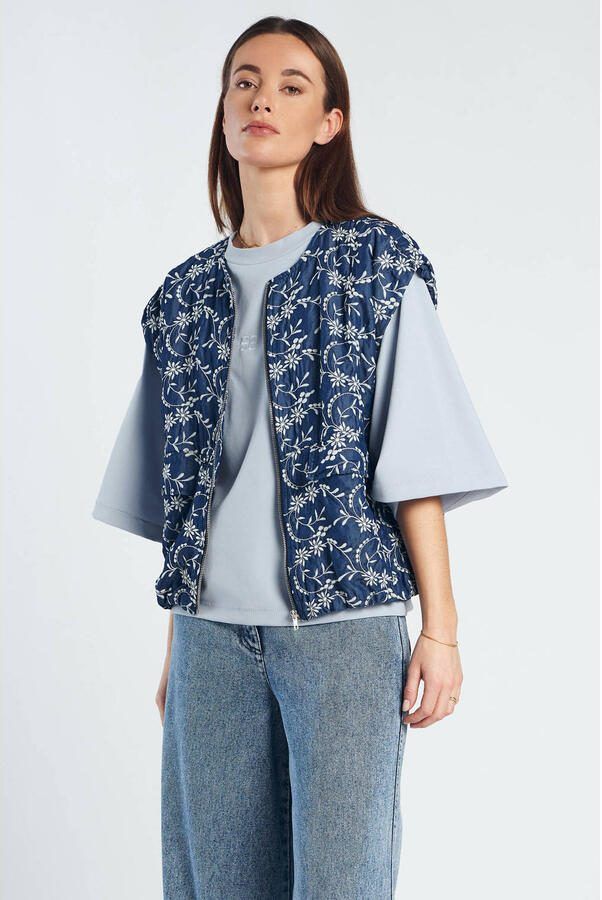 Spooq the label gebloemde bodywarmer dark blue denim - Foto 2