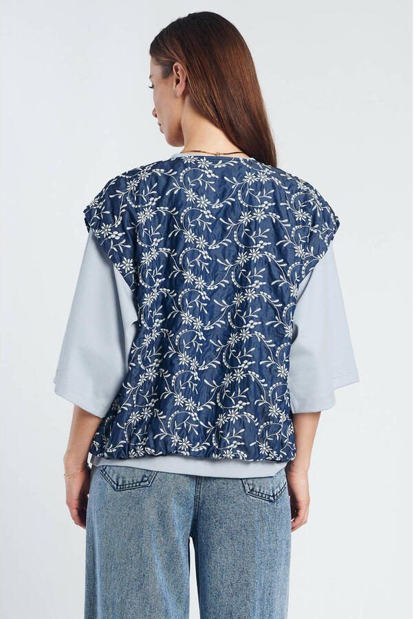 Spooq the label gebloemde bodywarmer dark blue denim - Foto 3