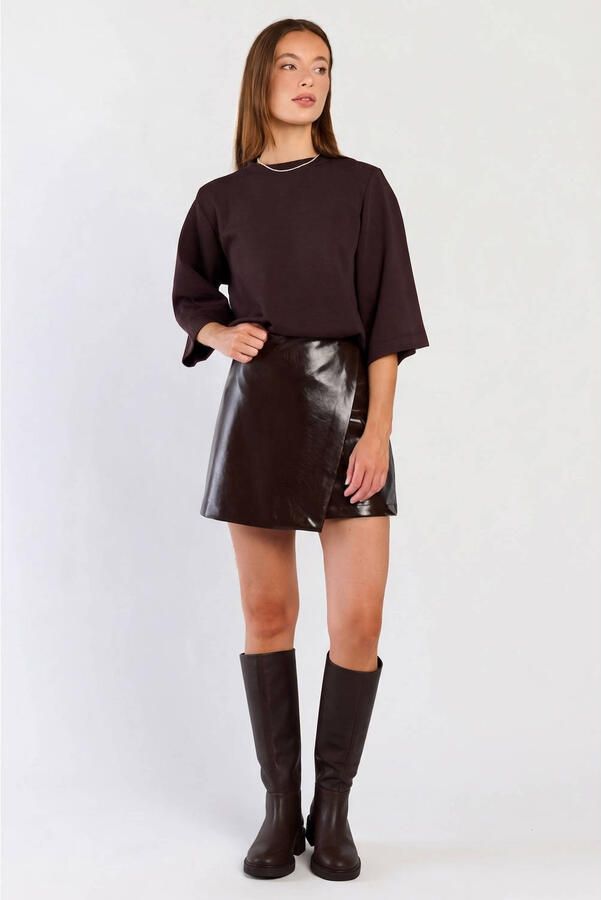 Spooq the label imitatieleren mini rok donkerbruin