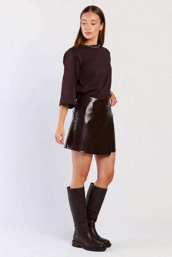 Spooq the label imitatieleren mini rok donkerbruin - Foto 2
