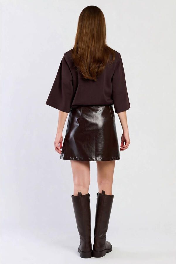 Spooq the label imitatieleren mini rok donkerbruin - Foto 3