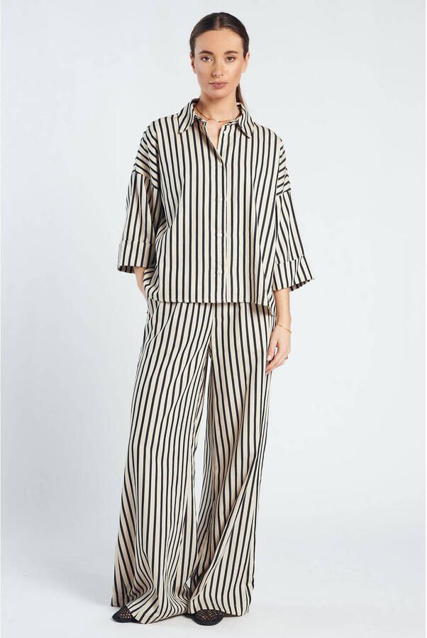 Spooq the label oversized gestreepte blouse zwart - Foto 3