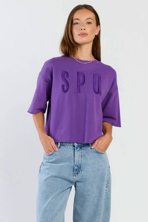 Spooq the label sweater met logo paars