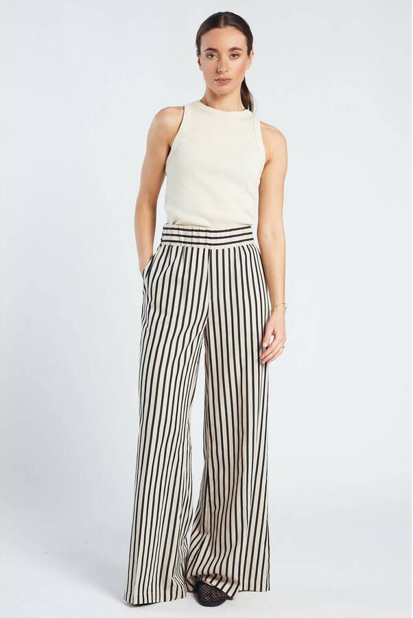 Spooq the label wide leg fit gestreepte broek zwart